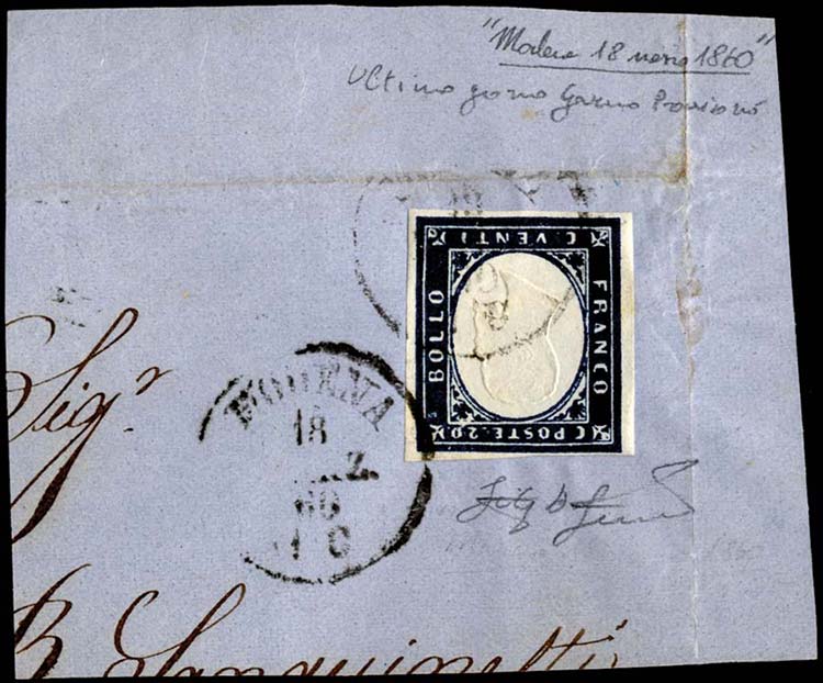 1860 - 20 cent. azzurro scurissimo ... 