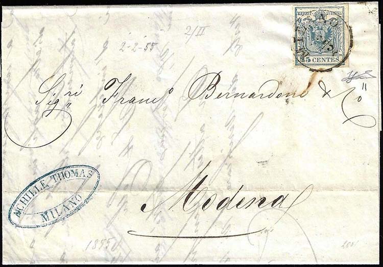 1855 - 45 cent. azzurro ardesia, ... 