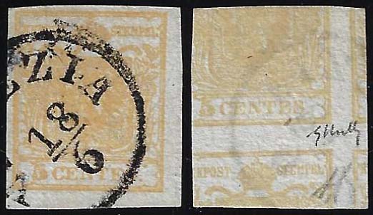 1851 - 5 cent. giallo ocra, stampa ... 