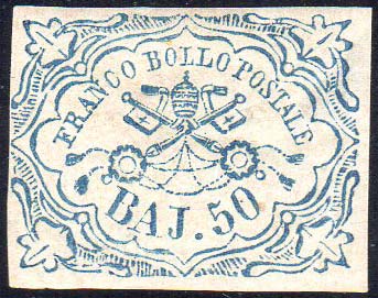 1852 - 50 baj azzurro (10), gomma ... 