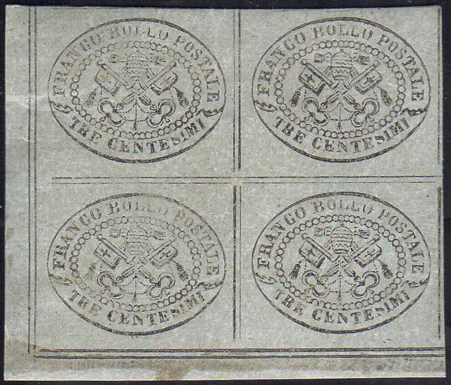 1867 - 3 cent. grigio (15), blocco ... 