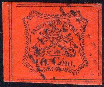 1867 - 10 cent. vermiglio arancio, ... 