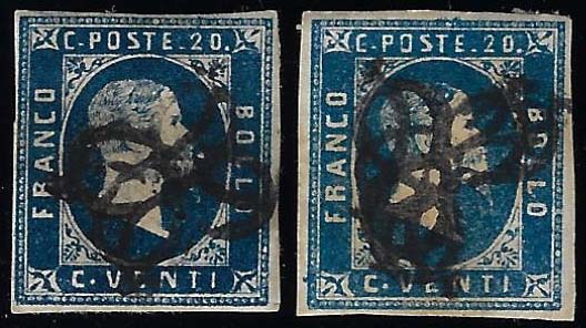 1851 - 20 cent. azzurro, due ... 