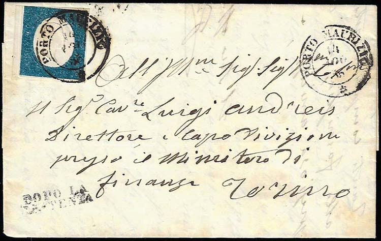 1855 - 20 cent. azzurro (8), bordo ... 