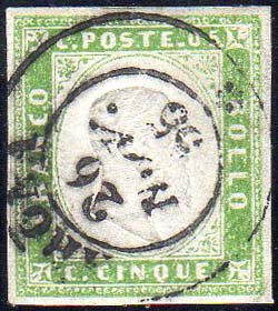 1855 - 5 cent. verde giallo tenue ... 