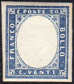 1855 - 20 cent. azzurro, SENZA ... 