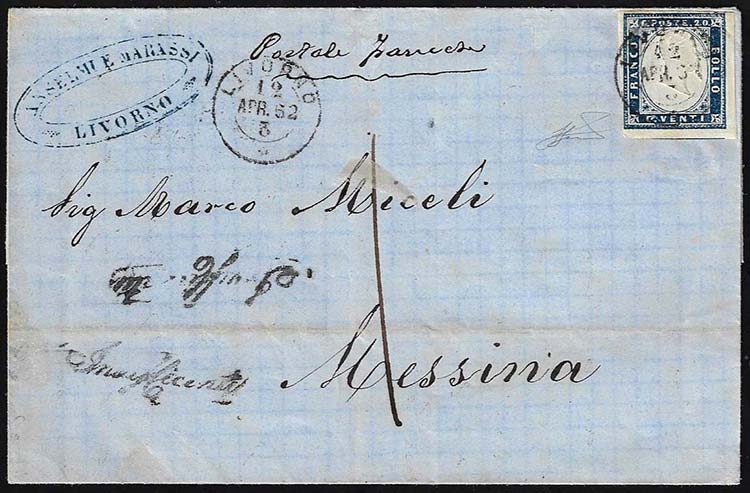 1862 - 20 cent. azzurro oltremare ... 