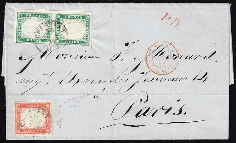 1856 - 40 cent. vermiglio, 5 cent. ... 