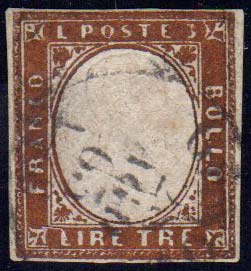 1861 - 3 lire rame (18), usato, ... 