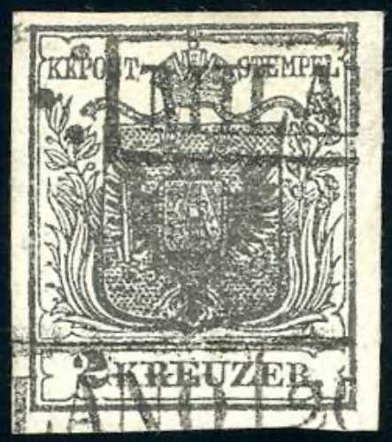 1850 - 2 kr. nero, carta a mano ... 