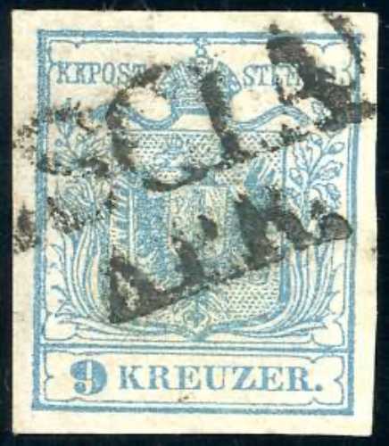 1850 - 9 kr. azzurro, carta a mano ... 