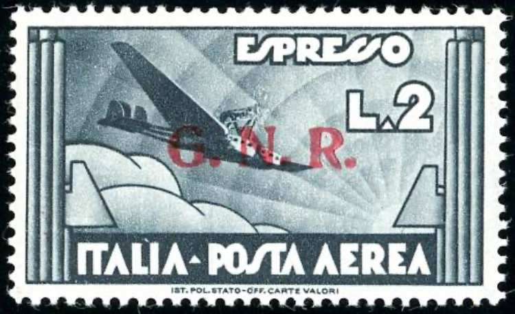 1944 - 2 lire ardesia, soprastampa ... 