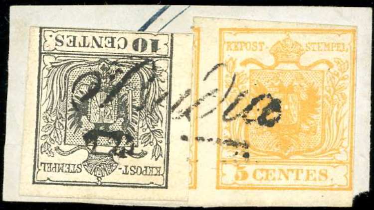 1850 - 5 cent. giallo arancio, ... 