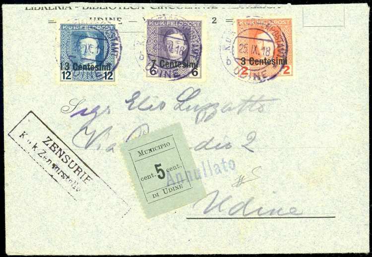 UDINE 1918 - 5 cent. (1), angolo ... 