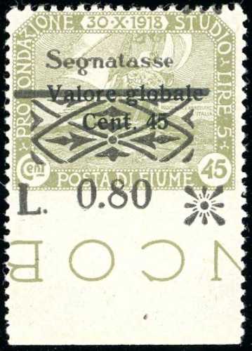 FIUME SEGNATASSE 1921 - 0,80 lire ... 