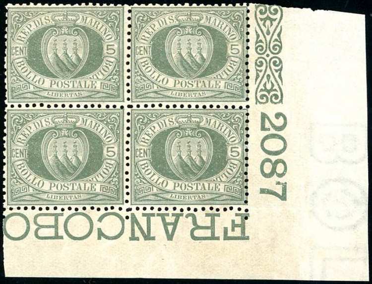 1892 - 5 cent. Stemma (13), blocco ... 