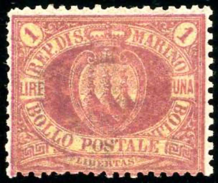 1892 - 1 lira carminio su giallo ... 
