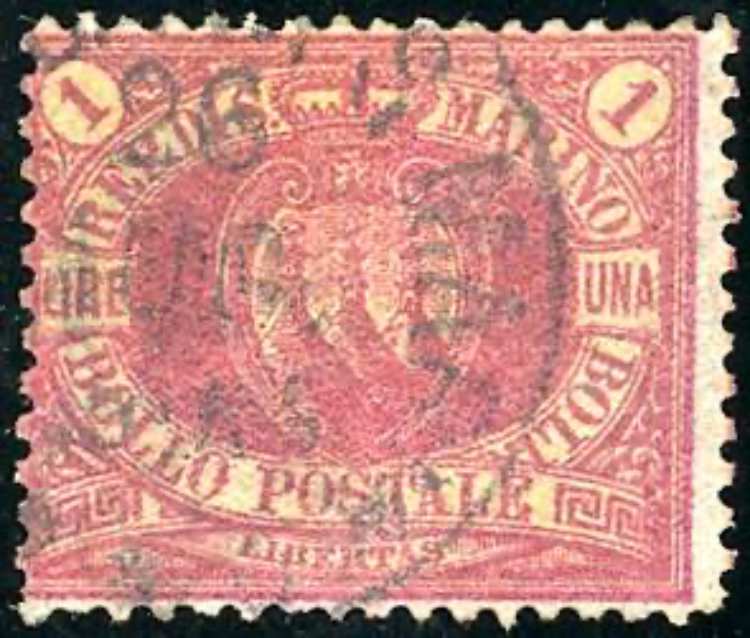 1892 - 1 lira carminio su giallo ... 