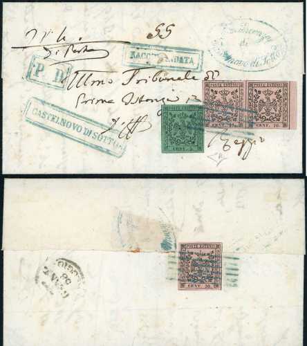 1858 - 10 cent. rosa, coppia ... 