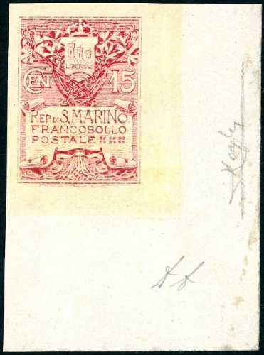 1910 - 15 cent. rosa Stemma, carta ... 