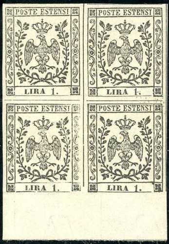 1853 - 1 lira bianco (11), blocco ... 