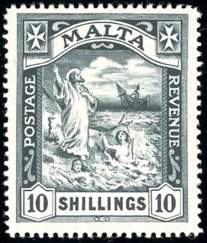 MALTA 1914 - 10 s. nero, filigrana ... 