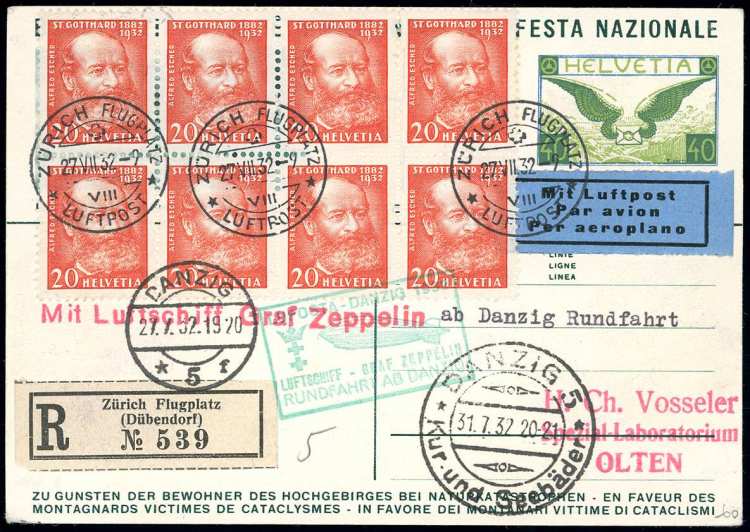 SVIZZERA POSTA AEREA 1932 ZEPPELIN ... 