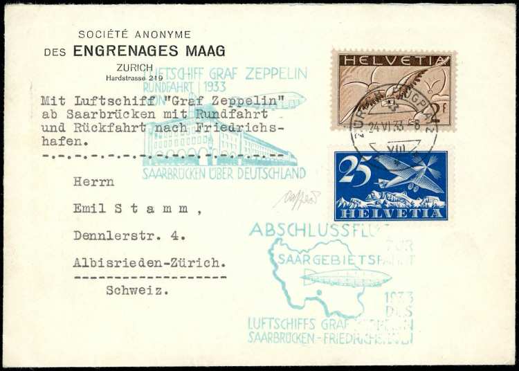 SVIZZERA POSTA AEREA 1933 ZEPPELIN ... 