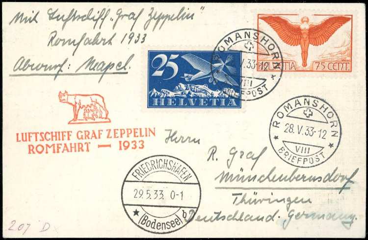 SVIZZERA POSTA AEREA 1933 ZEPPELIN ... 