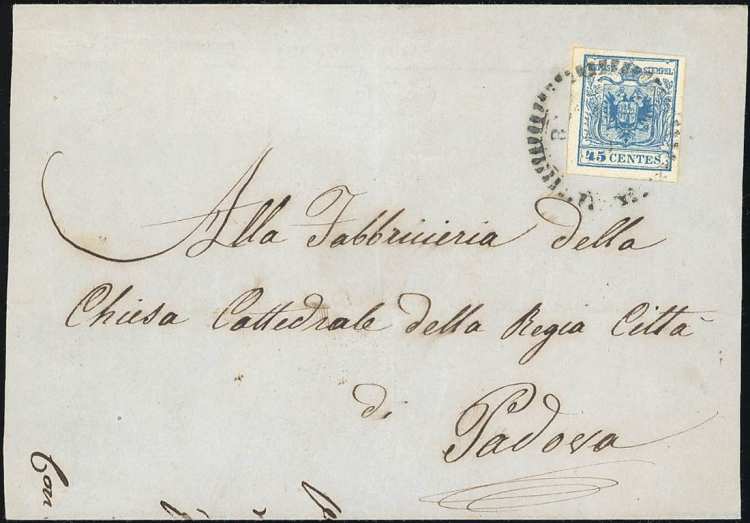 1856 - 45 cent. azzurro, III tipo, ... 