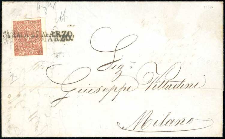 1856 - 25 cent. bruno rosso (8), ... 