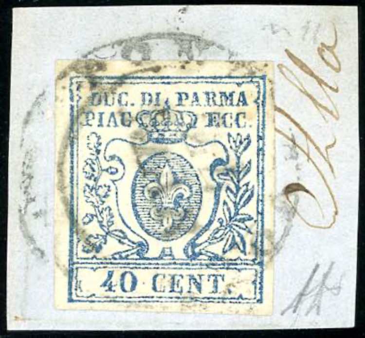 1857 - 40 cent. azzurro, cifre del ... 