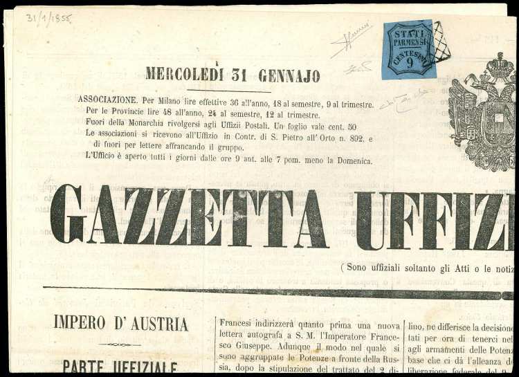 1855 - 9 cent. azzurro (2), ... 