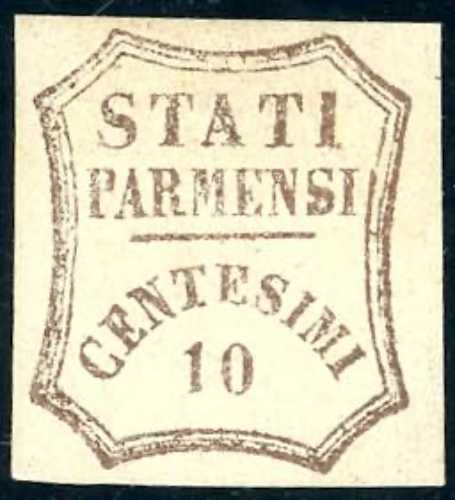 1859 - 10 cent. bruno (14), gomma ... 
