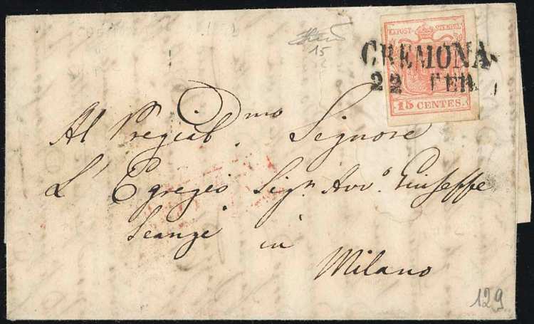 1852 - 15 cent. rosso vermiglio, ... 