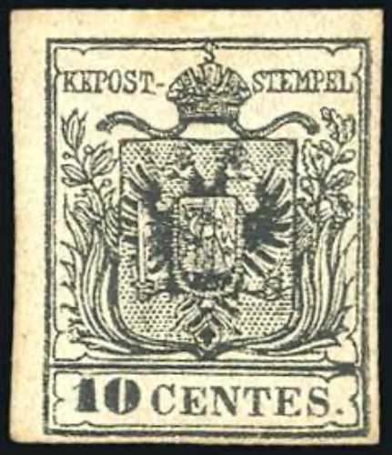1857 - 10 cent. nero, carta a ... 