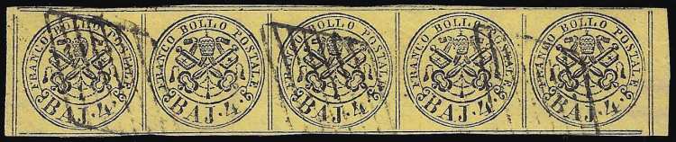 1864 - 4 baj giallo (5A), striscia ... 