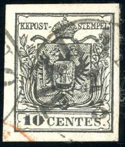 1857 - 10 cent. nero, carta a ... 