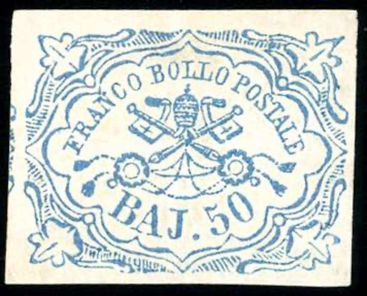 1852 - 50 baj azzurro (10), gomma ... 
