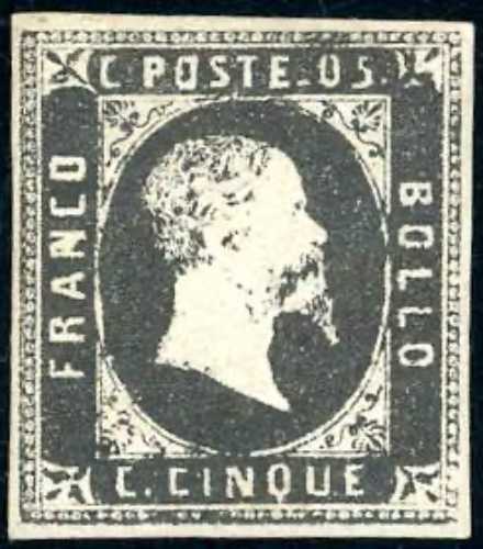 1851 - 5 cent. nero (1), gomma ... 