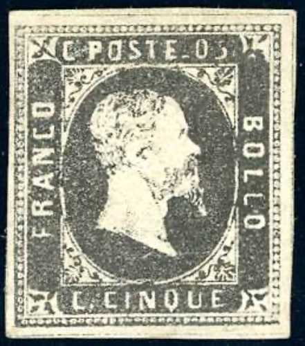 1851 - 5 cent. nero (1), ben ... 