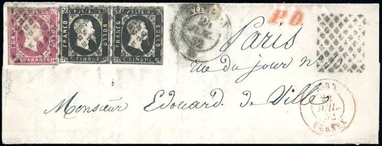 1852 - 5 cent. nero, coppia, 40 ... 