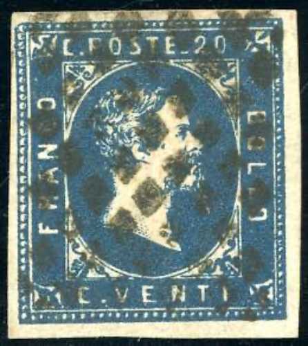 1851 - 20 cent. azzurro scuro, I ... 