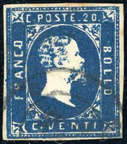 1852 - 20 cent. azzurro scuro, I ... 
