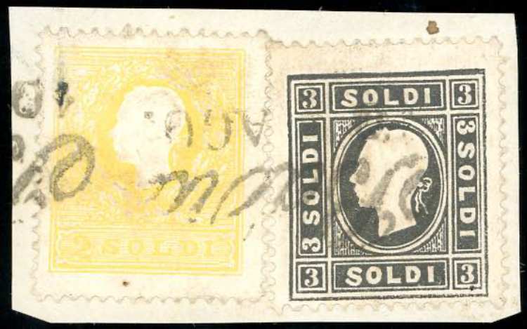 1858 - 2 soldi giallo, 3 soldi ... 