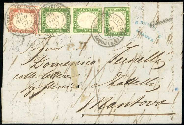 1857 - 40 cent. vermiglio scuro, 5 ... 