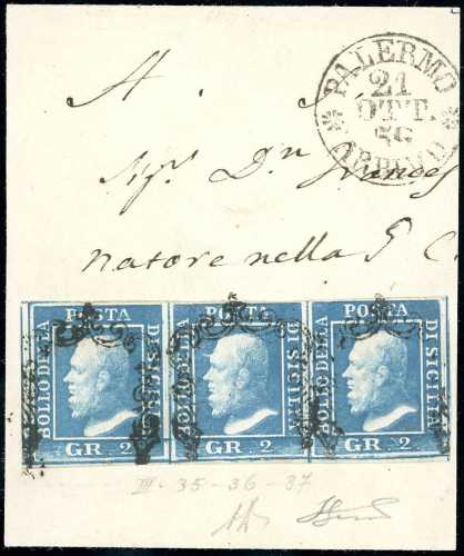 1859 - 2 grana azzurro, III tavola ... 