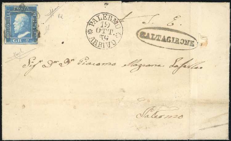 1859 - 2 grana azzurro, III tavola ... 