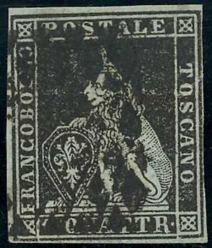 1851 - 1 quattrino nero su azzurro ... 