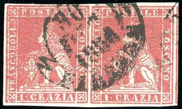 1851 - 1 crazia carminio chiaro su ... 